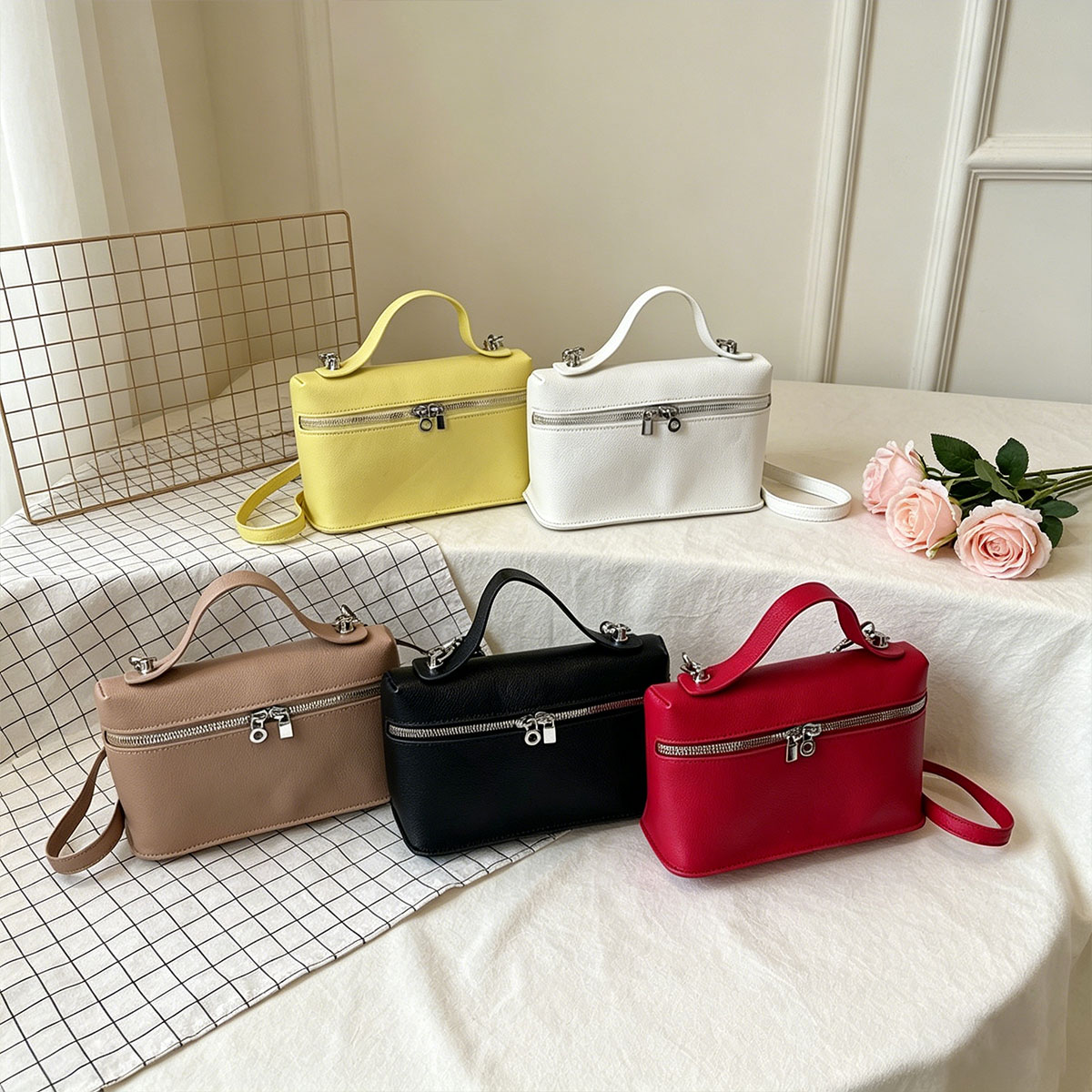 Edc Carry Bag - Minimalistische Trendige Einfarbige Box-Tasche mit Litchi-Muster