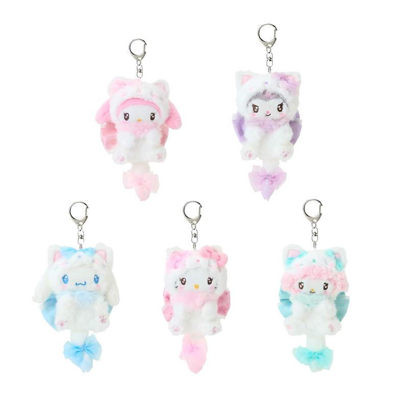 Carabiner Keychain - Hello Kitty Creme-Katze Schleifenknoten-Kostüm Großer Schwanz
