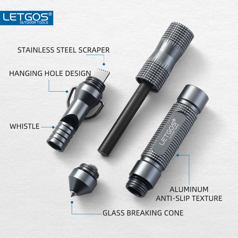 Ferro Rod Striker - Neue Wasserdichte Hochdezibel-Überlebenspfeife mit Eingebautem Glasbrecher